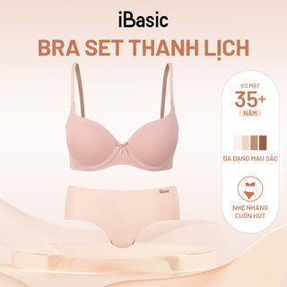 [MUA ÁO TẶNG QUẦN] Bộ đồ lót nữ iBasic áo ngực có gọng mút vừa và quần không đường may lưng vừa BRAW130+V119