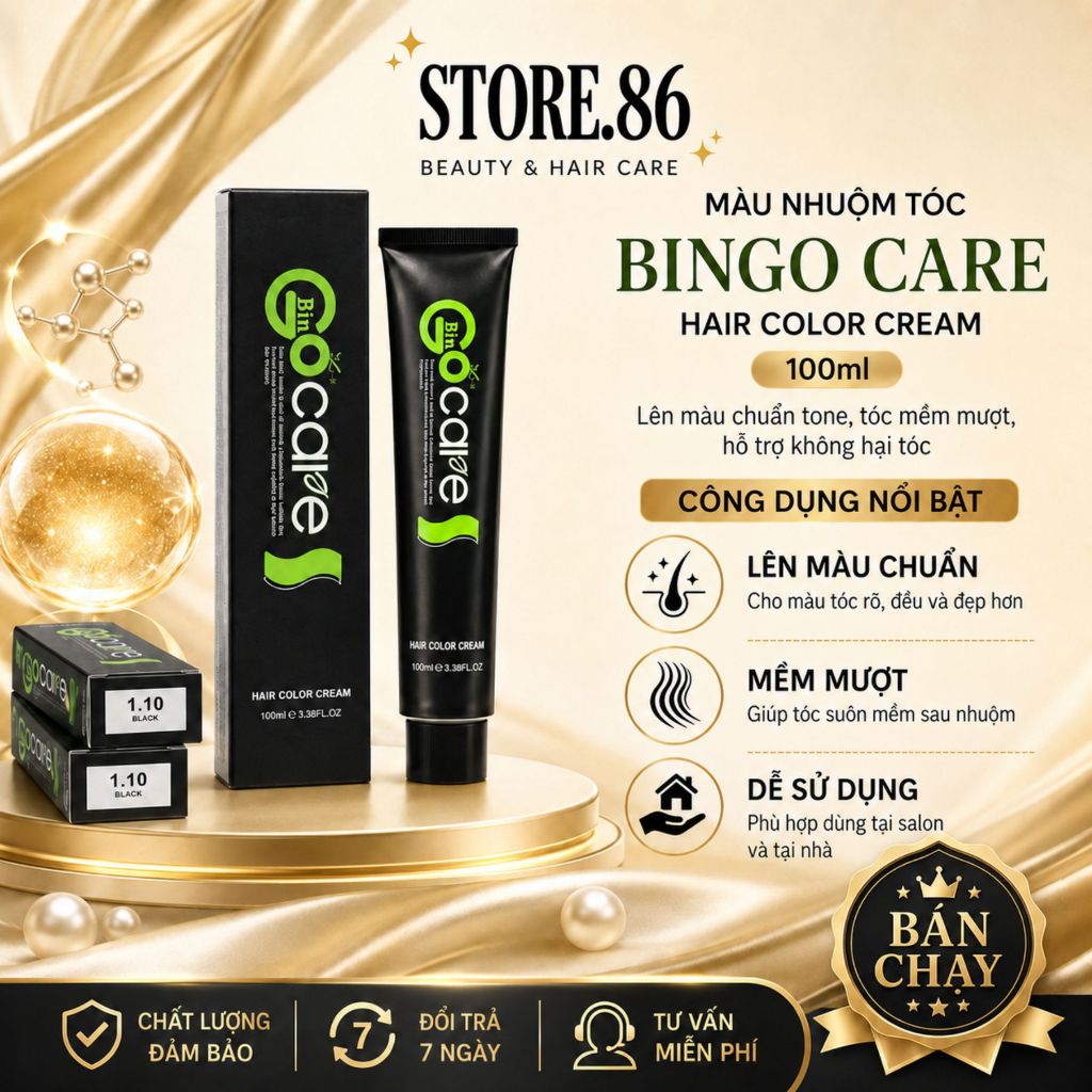 Màu Nhuộm Tóc Bingo Care 100ml | Lên Màu Đẹp, Chuẩn Tone, Đều Màu, Tóc Mềm Mượt Sau Nhuộm