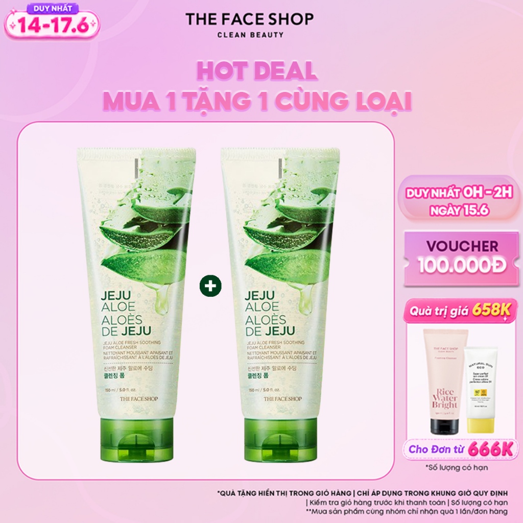 [FS] Combo 2 Sữa Rửa Mặt Làm Mịn Da THE FACE SHOP Jeju Aloe Fresh 150ml