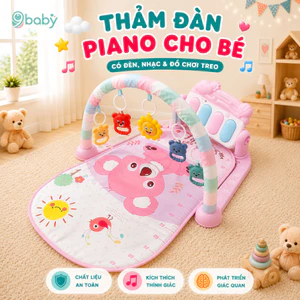 Thảm Nhạc Cho Bé Nằm Chơi Đàn Piano 9BABY Phát Triển Trí Tuệ Cho Trẻ - Mẫu Gấu Kaola Hồng