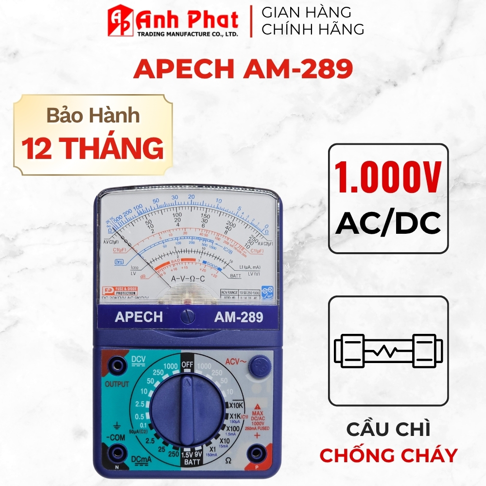 Đồng hồ vạn năng APECH AM-289 đo 1000V AC/DC cầu chì bảo vệ chống cháy