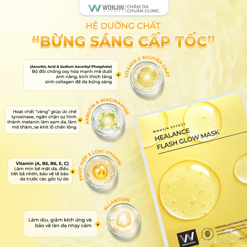 COMBO 2 Hộp Mặt Nạ Hỗ Trợ Dưỡng Sáng Và Căng Bóng Da Wonjin Effect Healance Flash Glow Mask 30g (30gx10)