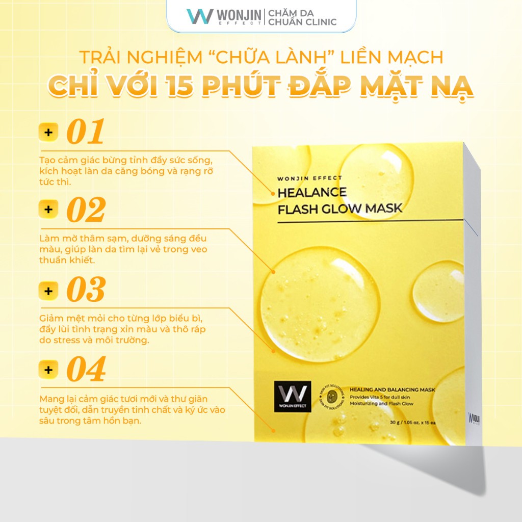 COMBO 2 Hộp Mặt Nạ Hỗ Trợ Dưỡng Sáng Và Căng Bóng Da Wonjin Effect Healance Flash Glow Mask 30g (30gx10)