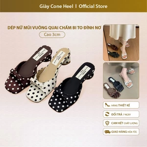 Dép nữ mũi vuông quai chấm bi to đính nơ – Thời trang, trẻ trung, dễ thương