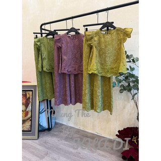 Sét áo tơ tầm vân hoa thêu laze tay cánh tiên + quần xuông