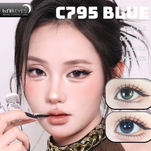 Lens mắt C795 Blue màu xanh loang tự nhiên, có viền, size vừa - thương hiệu LUNA EYES