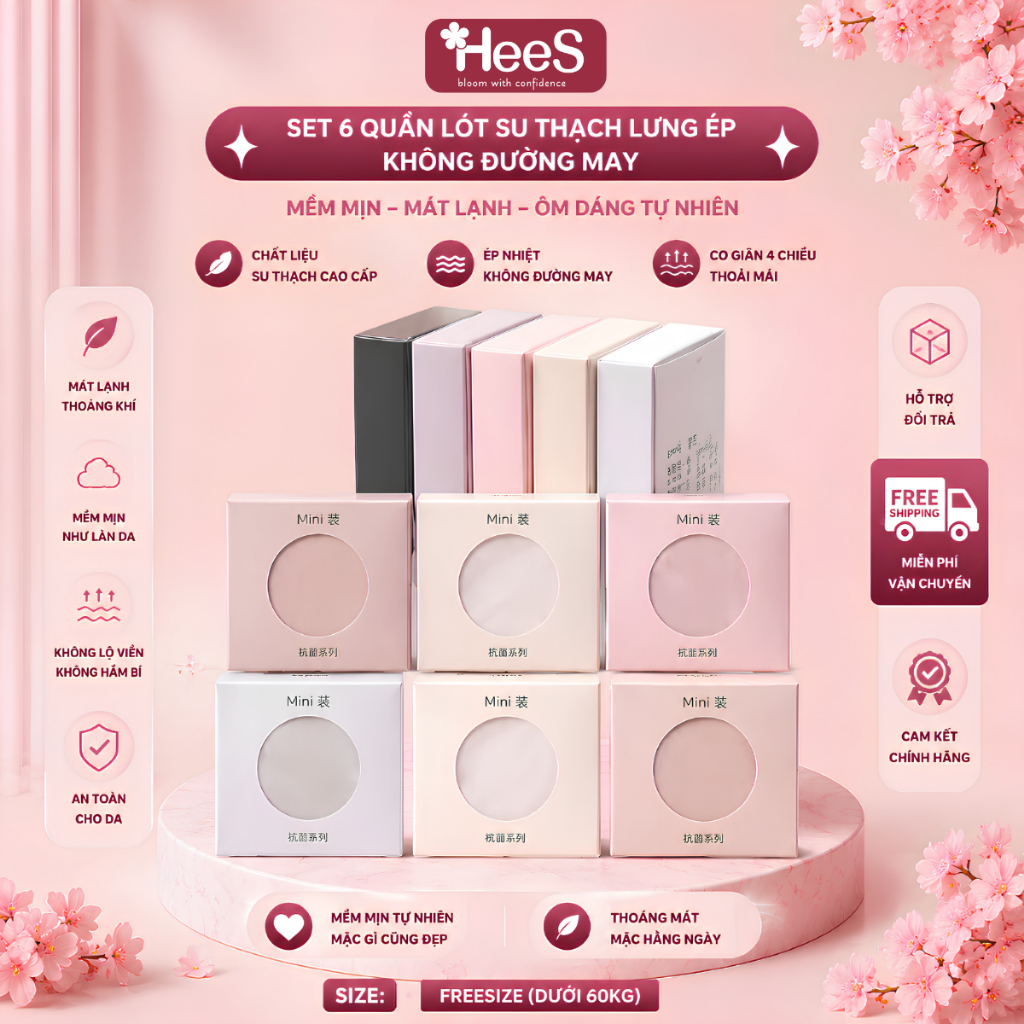 SET 6 Quần Lót Su Thạch Lưng Ép Không Đường May, Quần Lót Nữ Không Viền Tàng Hình Thạch Băng Lụa Kháng Khuẩn HeeS6135