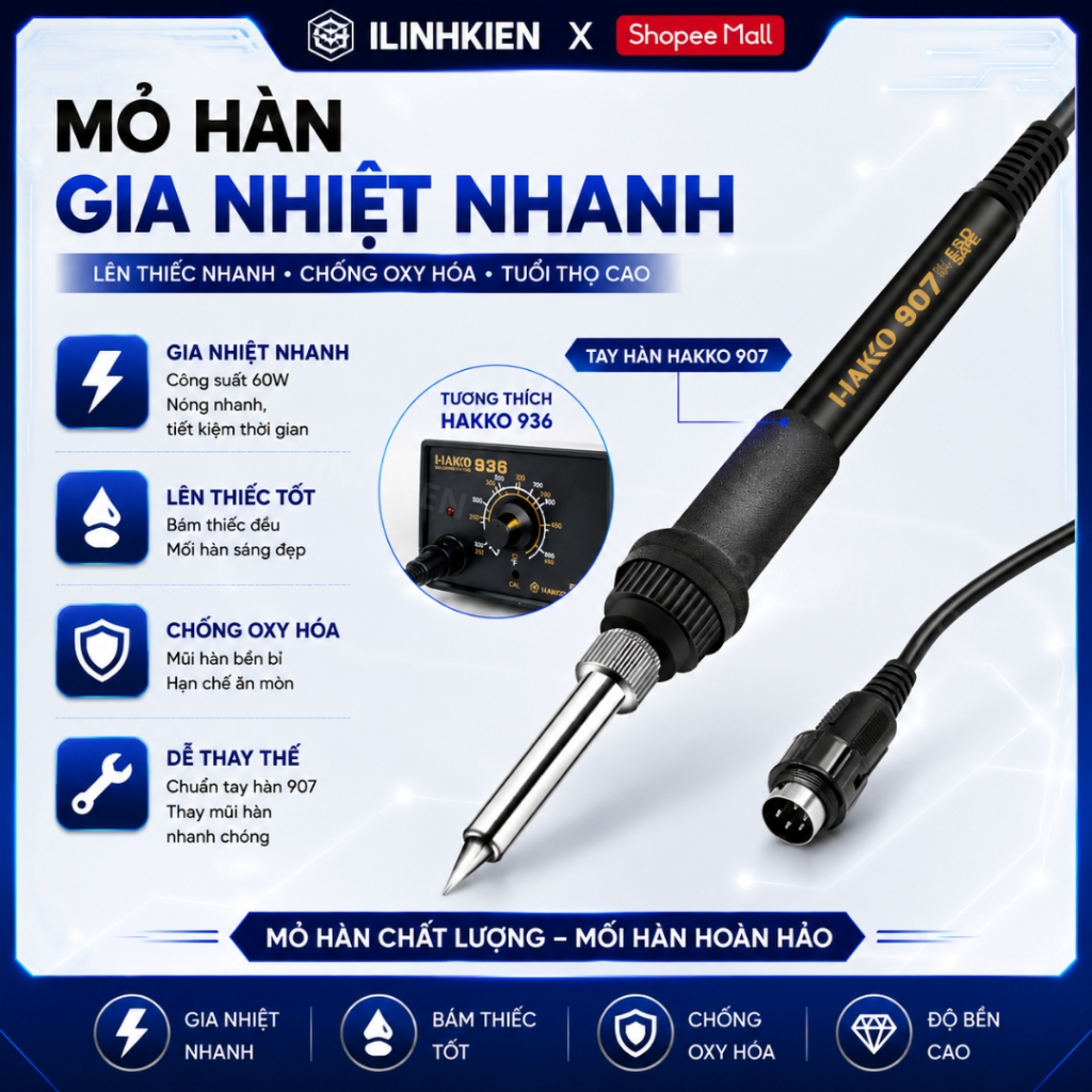 Trạm hàn HAKKO 936 máy hàn chuyên dụng 60W 220V điều chỉnh nhiệt độ chính hãng ilinhkien.
