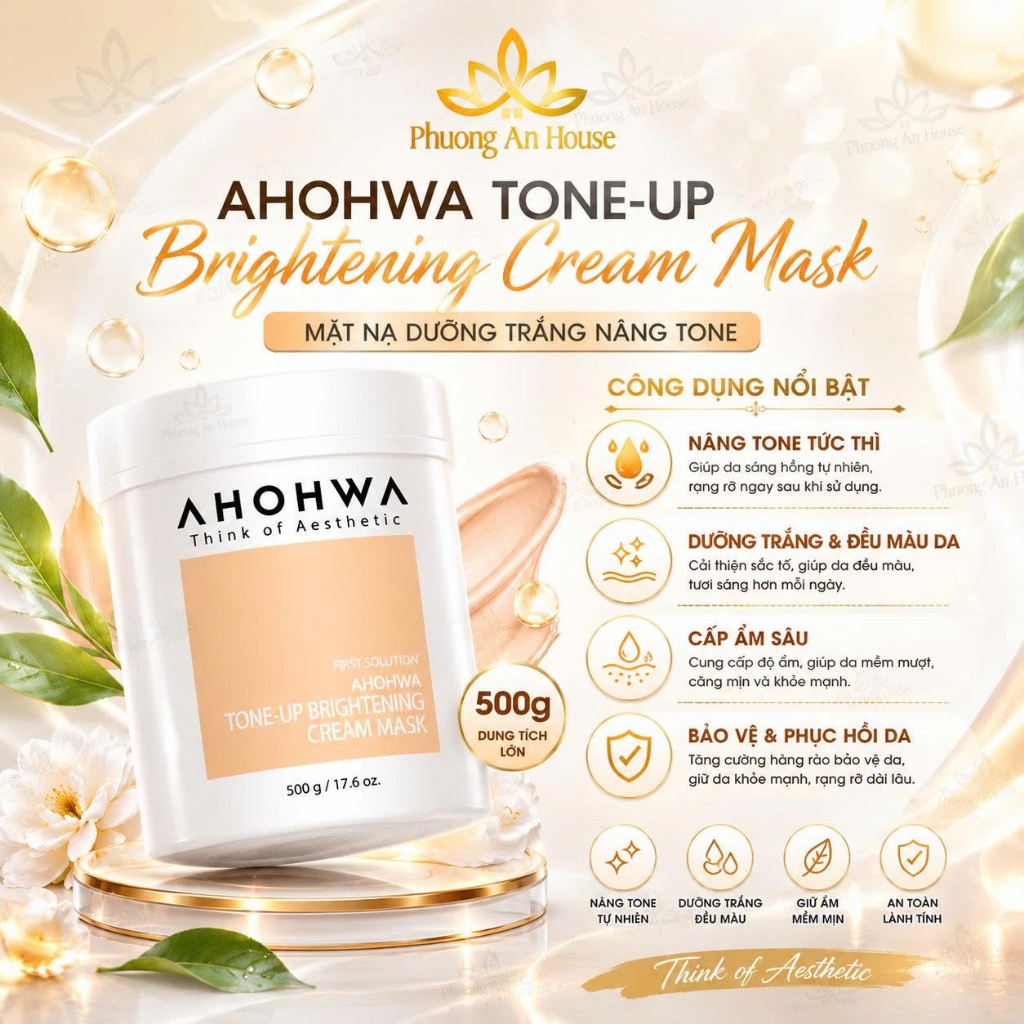 Ủ sáng da AHOHWA Tone-Up Brightening Cream Mask 500gr - 100gr - 20gr