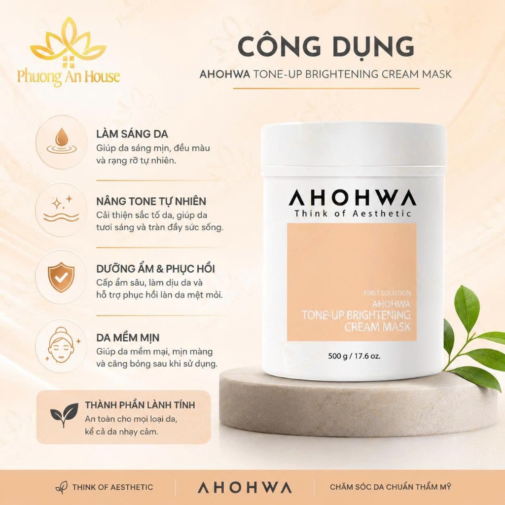 Ủ sáng da AHOHWA Tone-Up Brightening Cream Mask 500gr - 100gr - 20gr