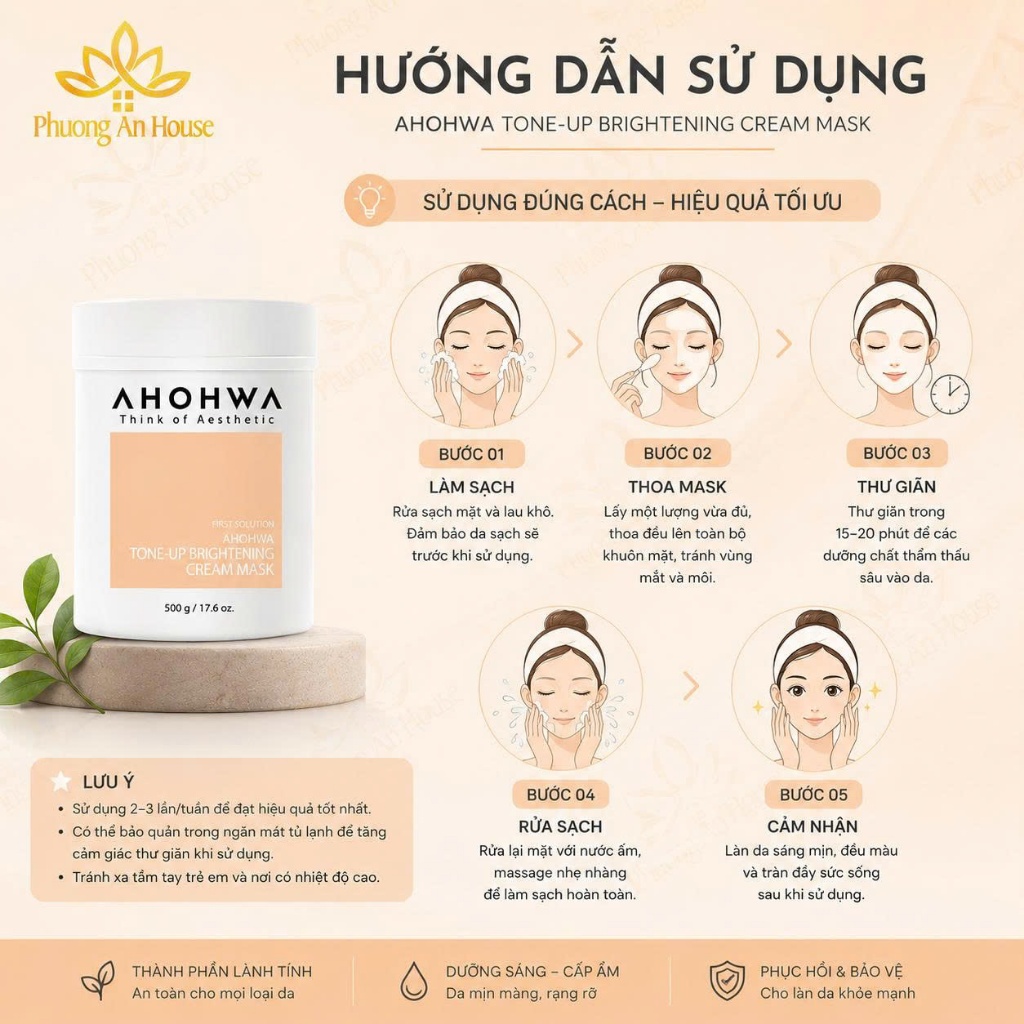 Ủ sáng da AHOHWA Tone-Up Brightening Cream Mask 500gr - 100gr - 20gr