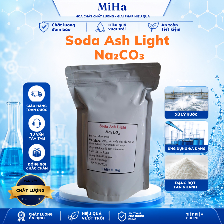 Chất trợ tẩy Soda Na2CO3 1kg- Soda Ash Light. Làm sạch, tăng hiệu quả giặt tẩy.