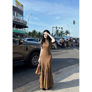 Váy Đầm Ôm Body Dáng Dài Đuôi Cá Vẩy Nâu Tây Hot Girl
