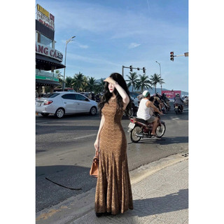 Váy Đầm Ôm Body Dáng Dài Đuôi Cá Vẩy Nâu Tây Hot Girl