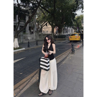 Set Bộ Áo Cổ V Sát Nách Mix Quần Suông Bagy Rộng Bồng KieuTrangBasic
