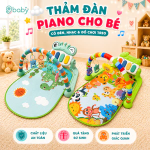 Thảm Nhạc Piano Cho Bé - Có Đèn Và Xúc Xắc Treo - Chống Thấm - Chất Liệu Nhựa An Toàn