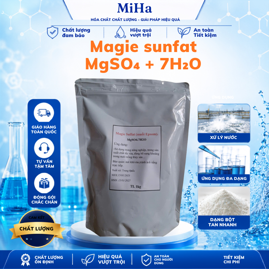 Magie Sulfat- Muối Epsom. Dùng trong nông nghiệp, sản xuất chất tẩy rửa, bổ sung khoáng trong nuôi thủy trồng thủy sản