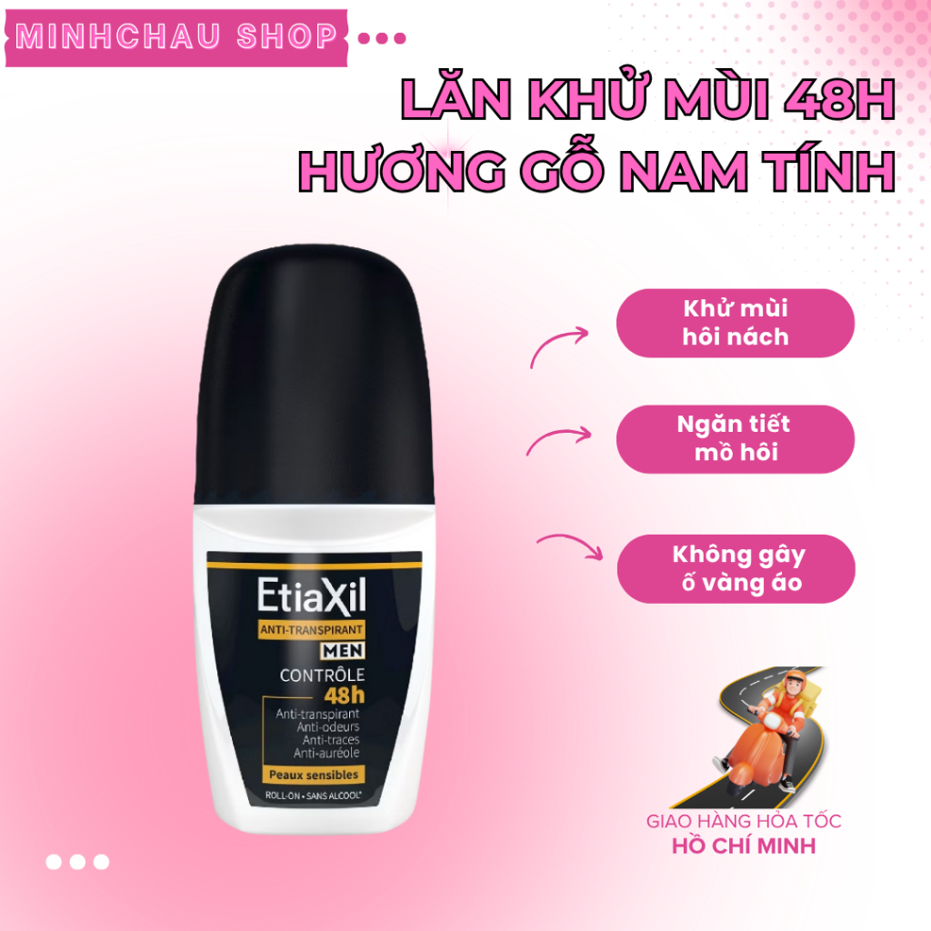 Lăn Khử Mùi Etiaxil Men 50ml: Ngăn Đổ Mồ Hôi Hiệu Quả 48h, Khử Mùi Ngay Lần Đầu Dùng.