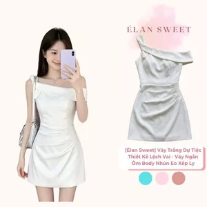 Váy Trắng Dự Tiệc Thiết Kế Lệch Vai - Váy Ngắn Ôm Body Nhún Eo Xếp Ly