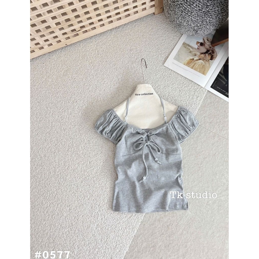 [𝑯𝒂 𝑨𝒏𝒉] Áo Cộc Phông Yếm Kiểu Kiểu Nơ Ngực QCL1 #0577: Dưới> 52kg