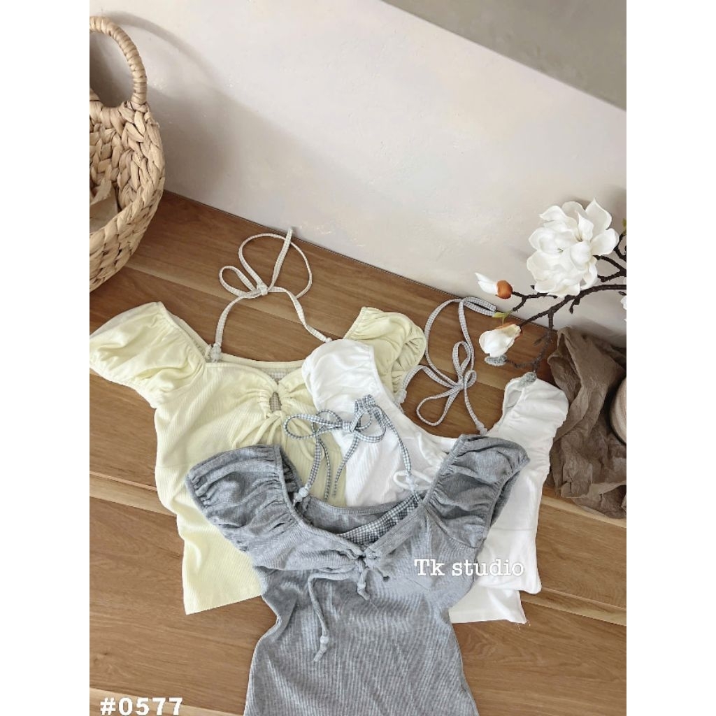 [𝑯𝒂 𝑨𝒏𝒉] Áo Cộc Phông Yếm Kiểu Kiểu Nơ Ngực QCL1 #0577: Dưới> 52kg