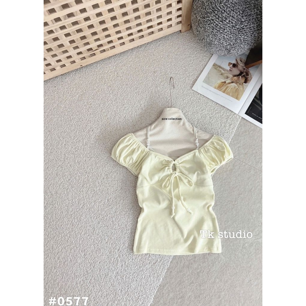 [𝑯𝒂 𝑨𝒏𝒉] Áo Cộc Phông Yếm Kiểu Kiểu Nơ Ngực QCL1 #0577: Dưới> 52kg