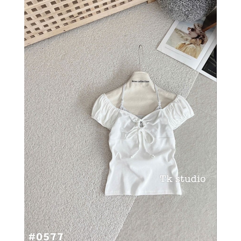 [𝑯𝒂 𝑨𝒏𝒉] Áo Cộc Phông Yếm Kiểu Kiểu Nơ Ngực QCL1 #0577: Dưới> 52kg