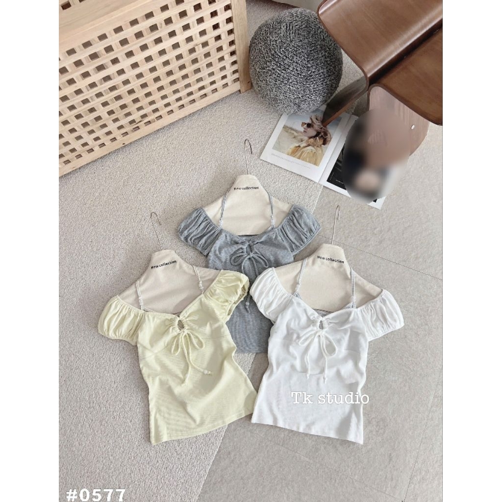 [𝑯𝒂 𝑨𝒏𝒉] Áo Cộc Phông Yếm Kiểu Kiểu Nơ Ngực QCL1 #0577: Dưới> 52kg