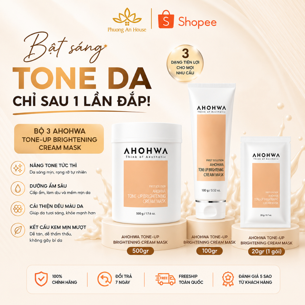 Ủ sáng da AHOHWA Tone-Up Brightening Cream Mask 500gr - 100gr - 20gr