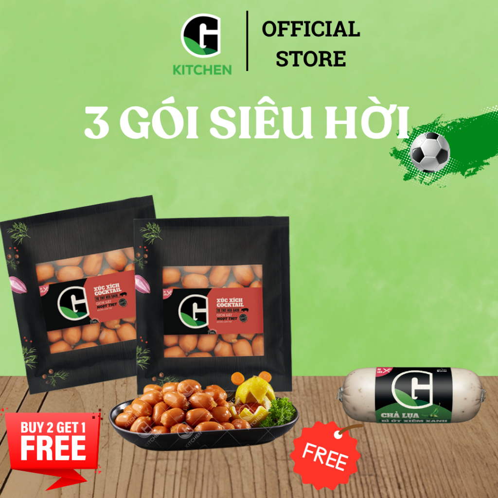 [Bóng lăn deal sốc] Combo 2 Xúc xích cocktail 200g Tặng 1 Chả lụa bì ớt xiêm xanh 200g G Kitchen