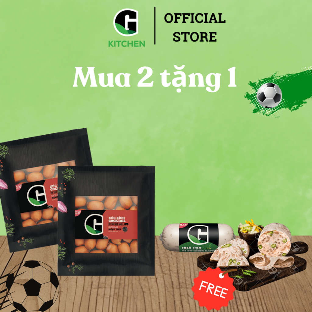 [Bóng lăn deal sốc] Combo 2 Xúc xích cocktail 200g Tặng 1 Chả lụa bì ớt xiêm xanh 200g G Kitchen