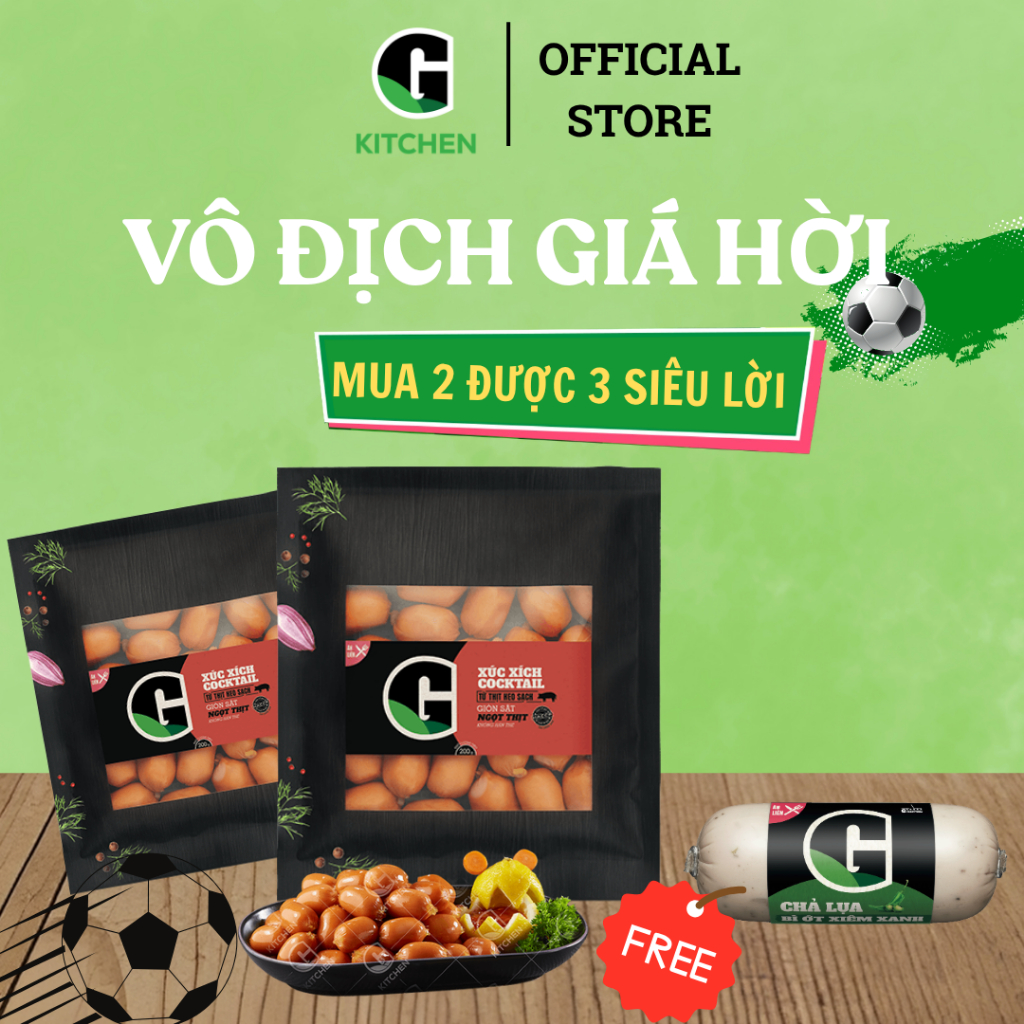 [Bóng lăn deal sốc] Combo 2 Xúc xích cocktail 200g Tặng 1 Chả lụa bì ớt xiêm xanh 200g G Kitchen