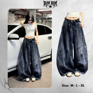 Quần Jean Ống Cong-Bumbum STU- Quần Jean Dark Smoke Distressed Baggy - BumBum STU