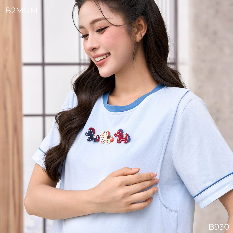 Bộ Bầu Cotton Xanh – Đồ Bộ Mặc Nhà Thoáng Mát Cho Mẹ Bầu & Sau Sinh,Thiết Kế Vạch Ngực,Quần Có Chun Chỉnh B930 B2MUM