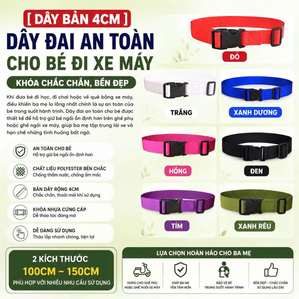 [ DÂY 100CM ] DÂY ĐAI DÀI 100CM  * 4CM , AN TOÀN CHO BÉ