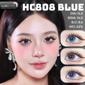 Lens mắt HC808 Blue màu xanh filter đối xứng không viền, size lớn - thương hiệu LUNA EYES