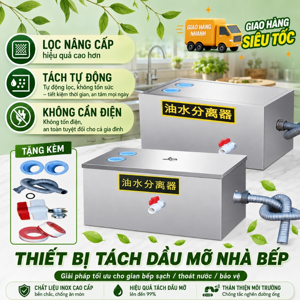 【Giao hàng nội địa】Bể tách mỡ inox chống tắc, Bẫy mỡ nhà bếp có tay cầm, Thiết bị tách dầu mỡ
