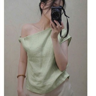 𝗘𝗹𝗶𝗺𝗲𝗲 𝗟𝗶𝗻𝗲𝗻  A14 - | LY LINEN |  Áo Linen Tưng ướt lệch vai xoắn
