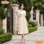 Đầm thiết kế BEMINE cổ tròn đính cúc dáng chữ A tay ngắn phù hợp đi làm, đi dạo phố-MT10100