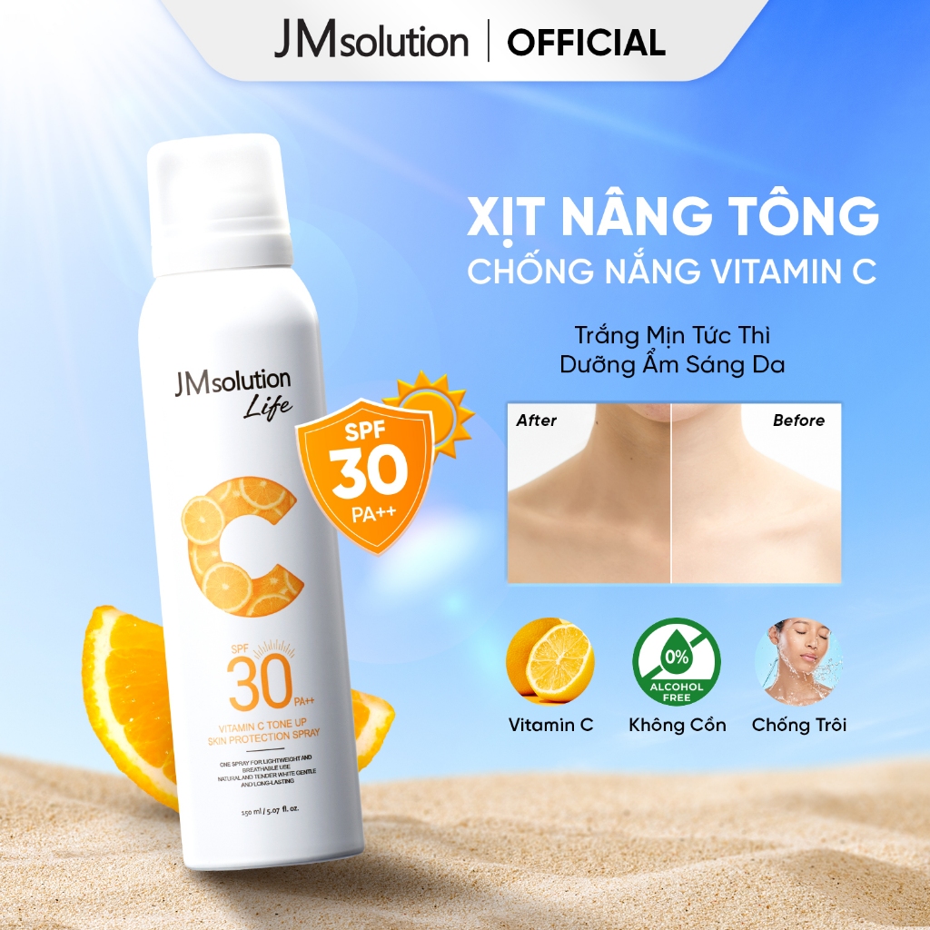 JMsolution Life Xịt Dưỡng Thể Chống Nắng Nâng Tông Chính hãng Vitamin C Tone Up Skin Protection Spray 150ml