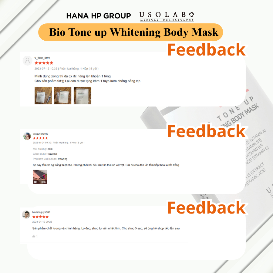 [HÀNG CÔNG TY]  USOLAB Bio Tone Up Body Mask Mặt Nạ Ủ Dưỡng Body Cao Cấp 20g
