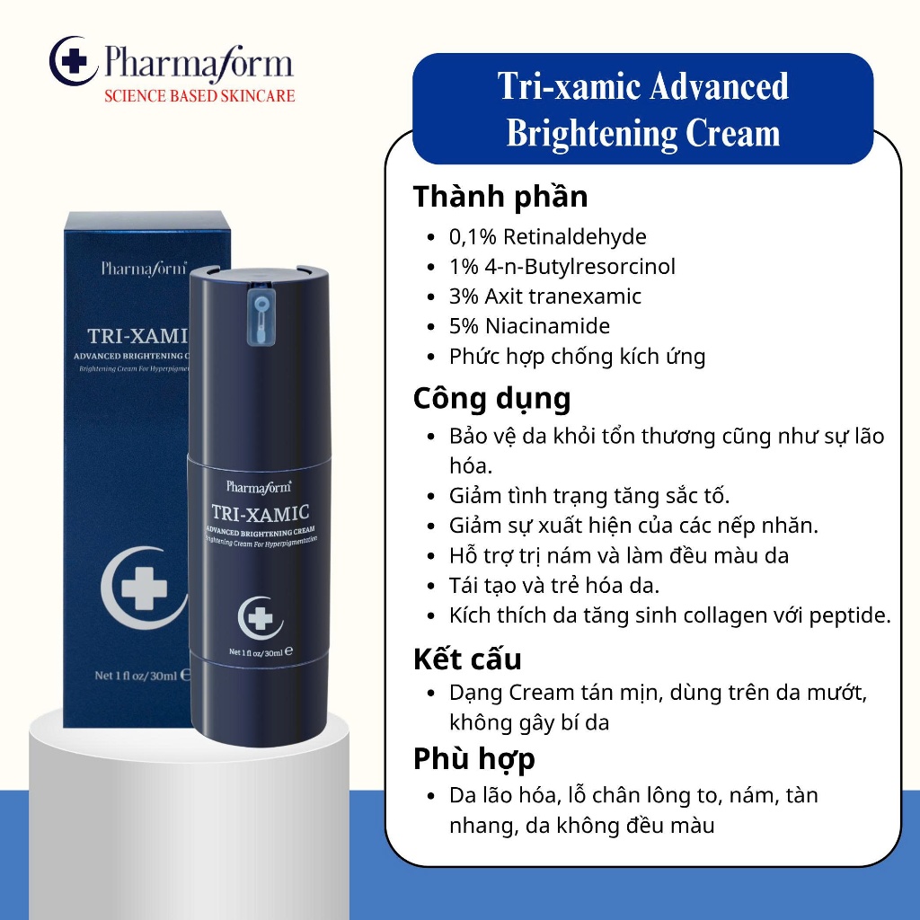 NSX] Kem dưỡng hỗ trợ sáng da, cải thiện thâm nám PHARMAFORM Tri-xamic  Advanced Brightening Cream | Shopee Việt Nam
