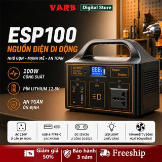 Trạm Điện Mini 100W Cho Gia Đình Cắm Trại, Ổ Cắm AC 220V, USB Type-C Sạc iPhone, Đèn LED Siêu Sáng – Pin Bền, Free Ship