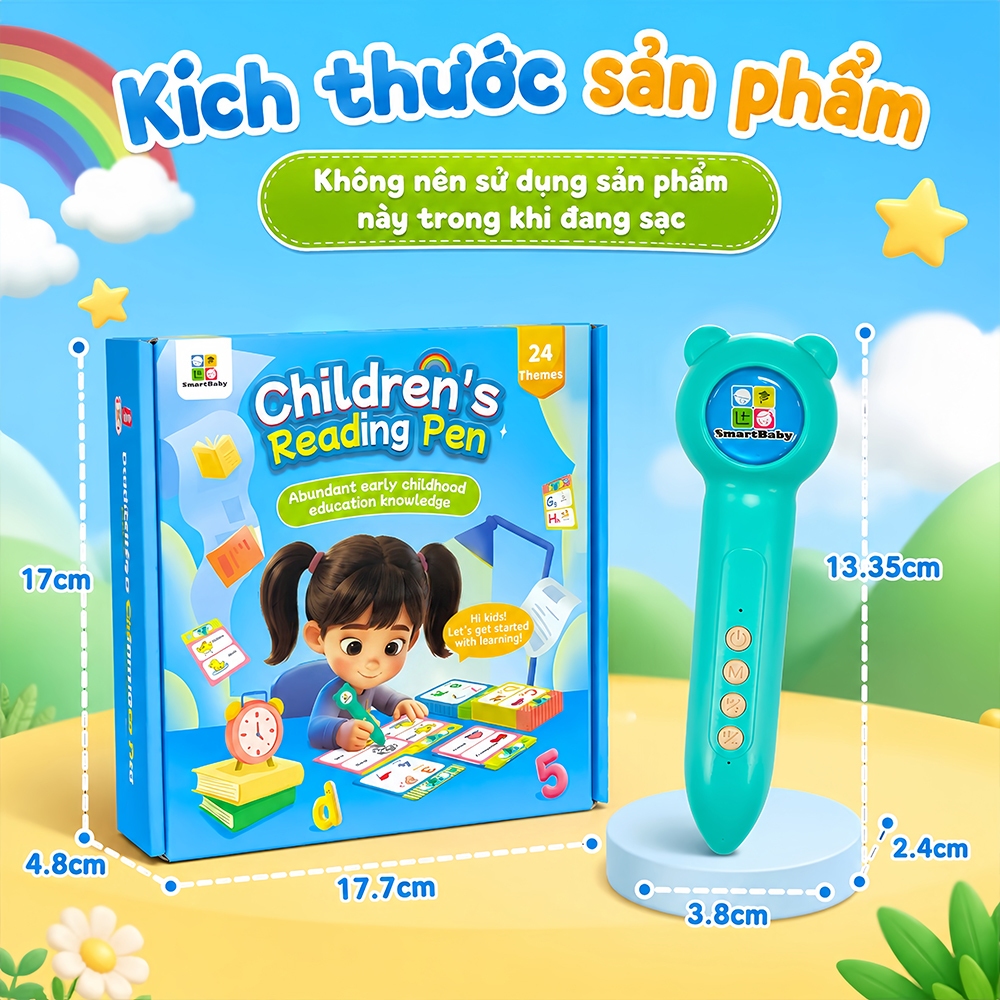 Bút chấm đọc cho bé 3-10 tuổi – Bút cảm ứng đồ chơi giáo dục thông minh, kèm sách + flashcard song ngữ Anh Việt, tự học