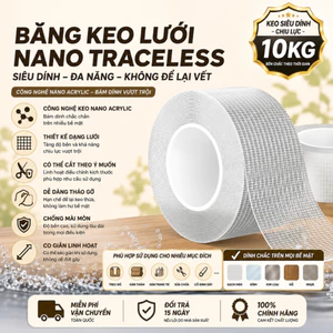 Băng keo 2 mặt nano lưới siêu dính chịu lực tốt không thấm nước không để lại keo