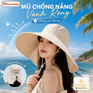 Mũ Chống Nắng Rộng Vành HomeMate Kèm Khăn Choàng Che Cổ, Chống Tia UV, Gấp Gọn Tiện Lợi