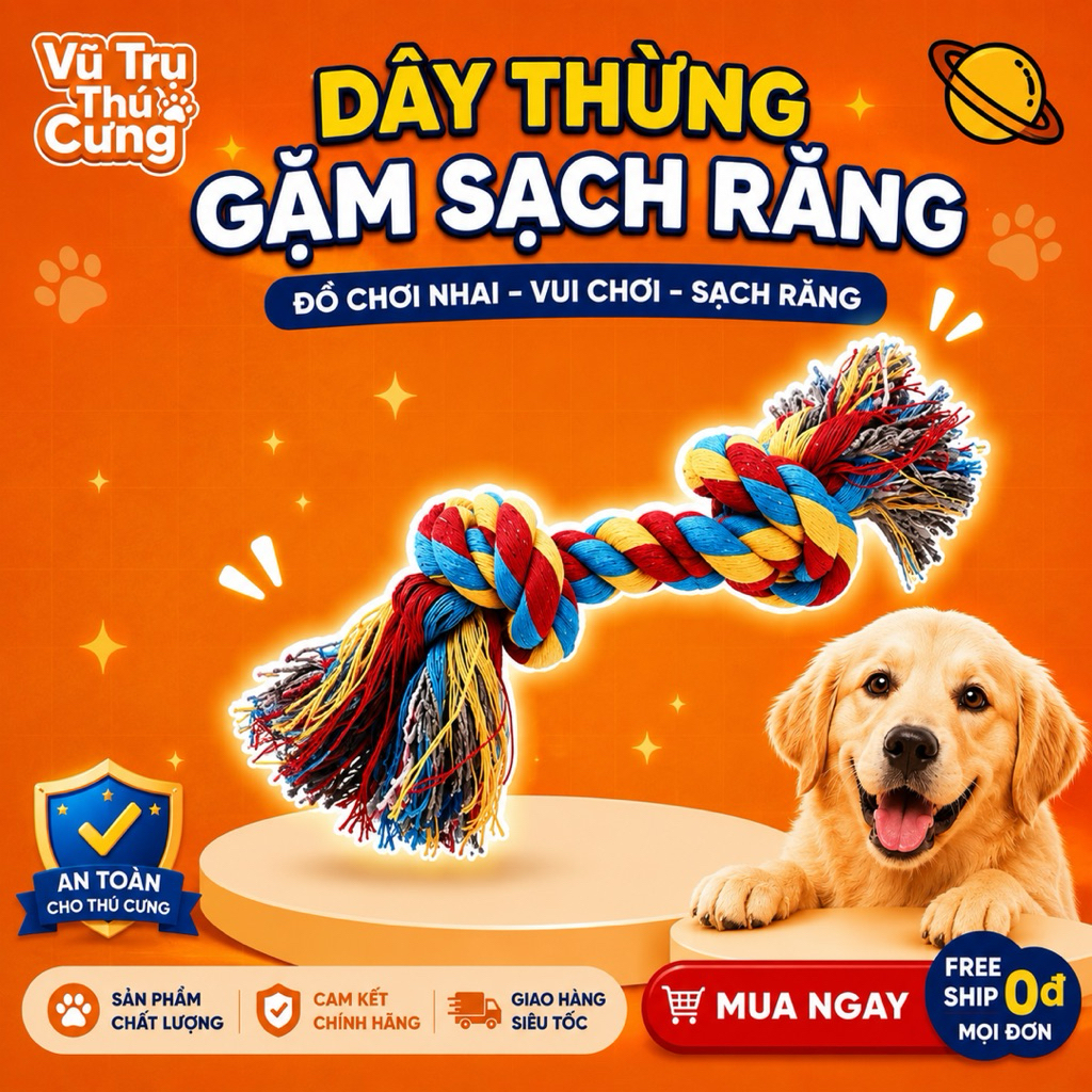 Đồ Chơi Dây Thừng Gặm Sạch Răng Cho Chó (màu ngẫu nhiên)