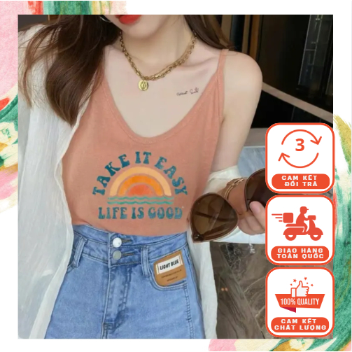 Áo 2 Dây Cầu Vồng Sang Chảnh Nữ Cotton Hàng Đẹp Kiểu Dáng Basic Đơn Giản