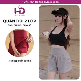 Quần đùi 2 lớp tập gym, yoga, thể thao, mặc hàng ngày model: 99079.1.dv Tuấn HD gen bụng cạp cao