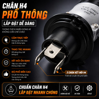 Đèn bi cầu V22 Pro BP H4 siêu sáng, 60W dễ dàng lắp đặt, lắp ô tô, xe máy 12v-24v